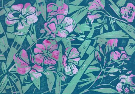 Petra Balbach: Oleander (Holzschnitt)