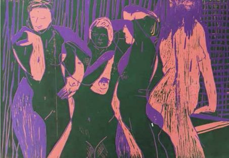 Petra Balbach: Vier Frauen (Holzschnitt)